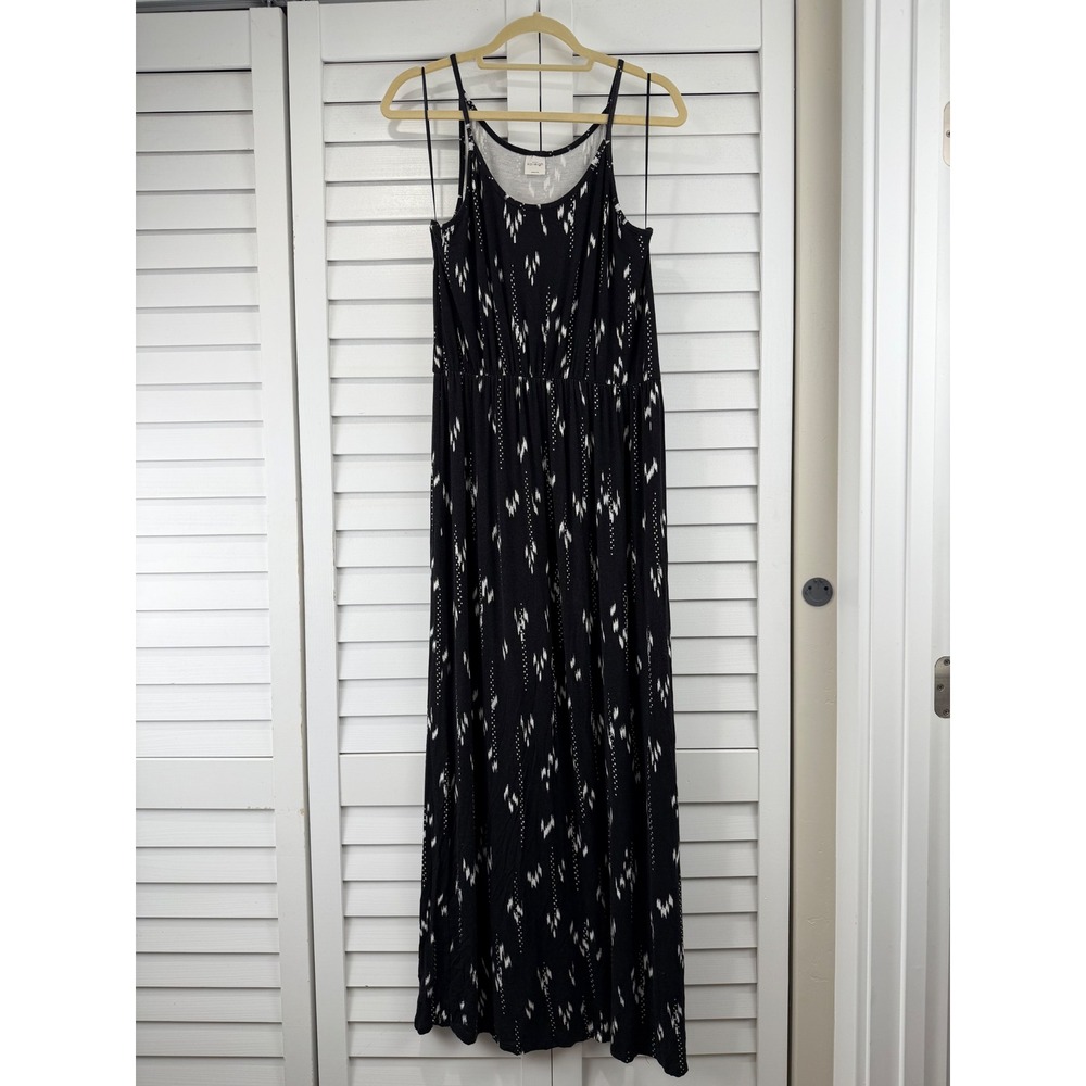 Kaileigh Maxi Dress XL Black Ikat Print Sleeveless Stretch Slit